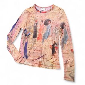 Y2K Euro Avant-garde All Over Print Mesh Top
